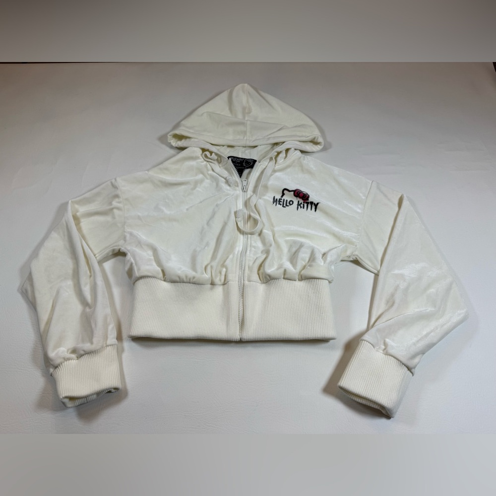 Forever 21 x Hello Kitty Velour Zip Up - Crop - Size large (bin Q)